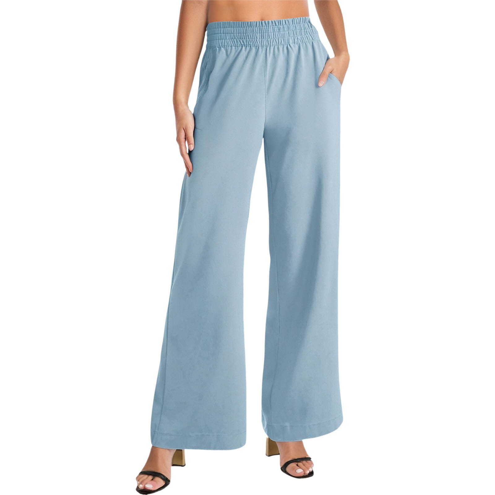 thumbnail image 1 of Pantalones casuales rectos para mujer: bolsillos laterales, para todas las estaciones, poliéster, color liso básico, tallas S-XXL, 1 of 5